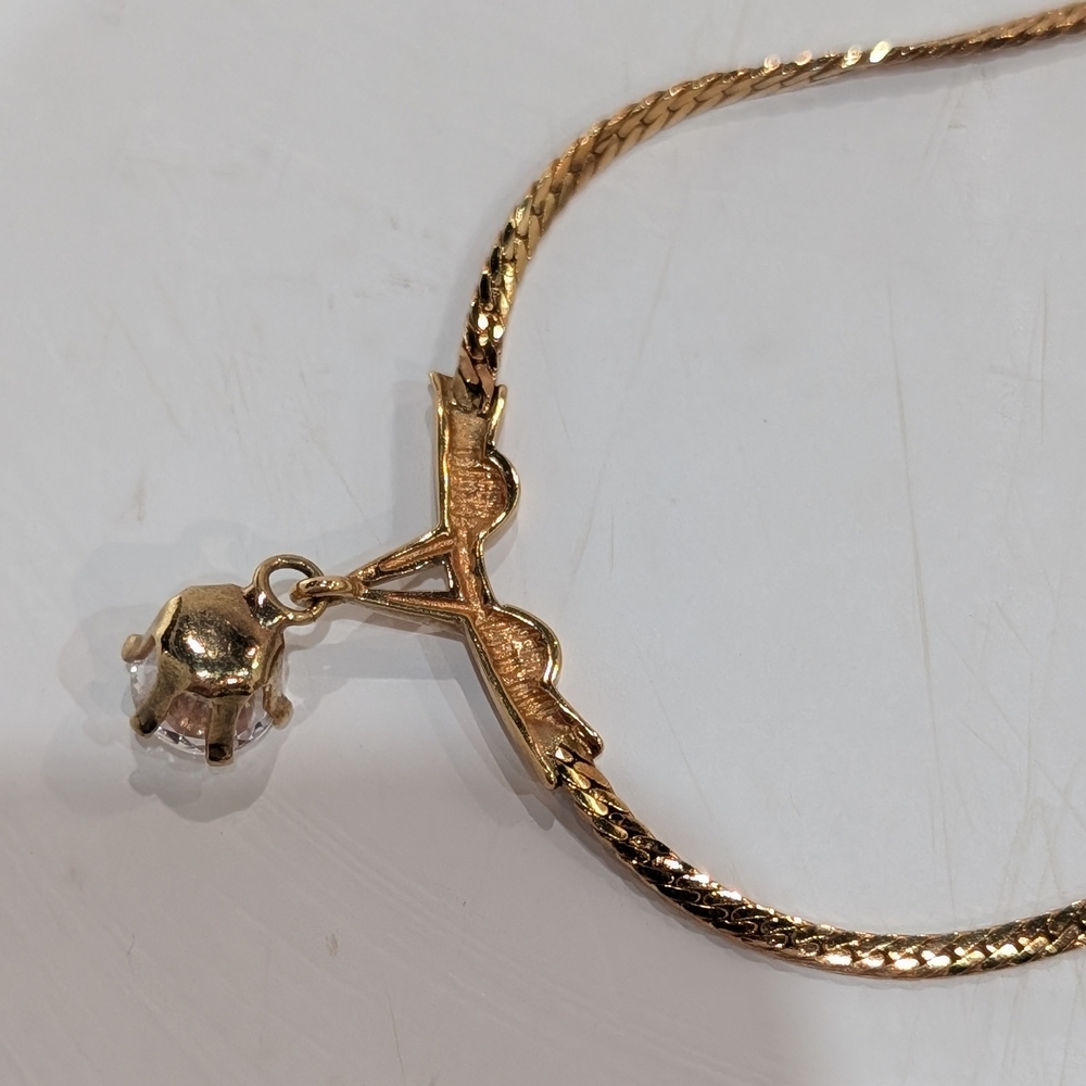 Vintage 14k Gold Electroplated Necklace w/ Crystal Pendant &Oakcha Vanilla Vacay - Picture 5 of 7